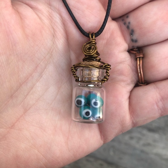 Evil Eye Protection Bottle Necklace Wire Wrapped - in Vintage Bronze Wire - Picture 5 of 12